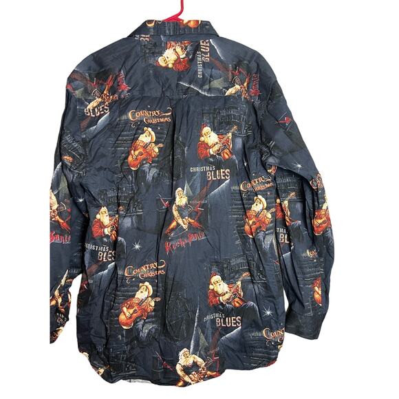 Country Christmas Santa Rock music long sleeve button down shirt men size XL AOP - Picture 5 of 7